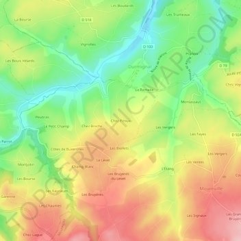 Topografische Karte Chez Piroux, Höhe, Relief