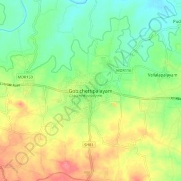 Topografische Karte Gobichettipalayam, Höhe, Relief