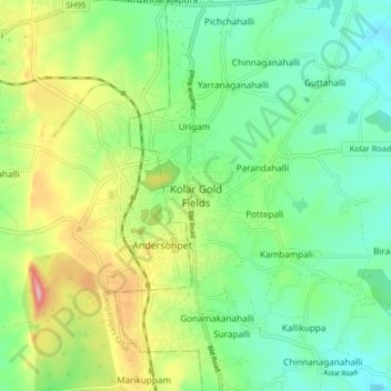 Topografische Karte Kolar Gold Fields, Höhe, Relief