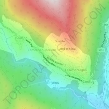 Topografische Karte Vandelli, Höhe, Relief