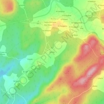 Topografische Karte Xornes, Höhe, Relief