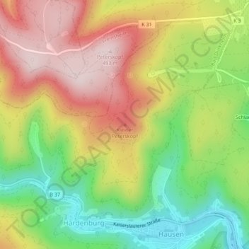 Topografische Karte Kleiner Peterskopf, Höhe, Relief