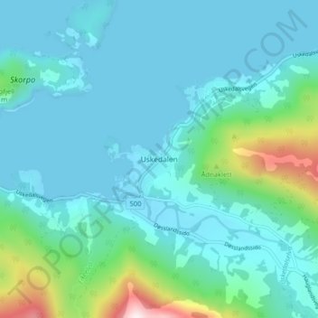 Topografische Karte Uskedalen, Höhe, Relief