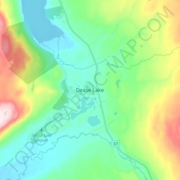 Topografische Karte Dease Lake, Höhe, Relief