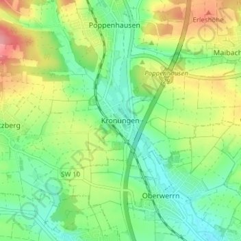 Topografische Karte Kronungen, Höhe, Relief