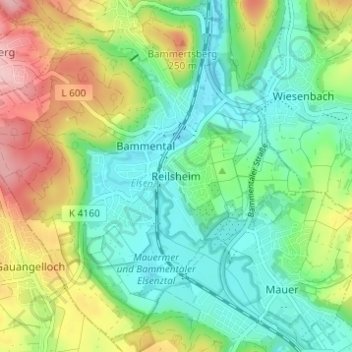 Topografische Karte Reilsheim, Höhe, Relief