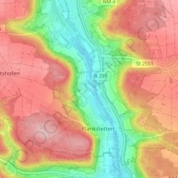 Topografische Karte Eglasmühle, Höhe, Relief