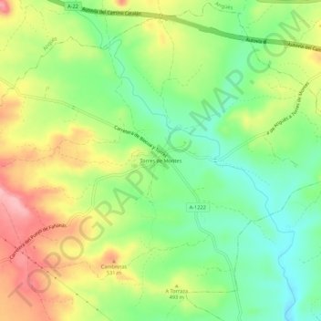 Topografische Karte Torres de Montes, Höhe, Relief