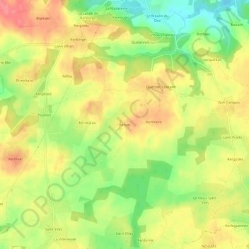 Topografische Karte Kervac, Höhe, Relief