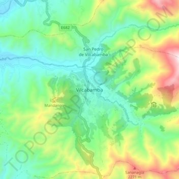Topografische Karte Vilcabamba, Höhe, Relief