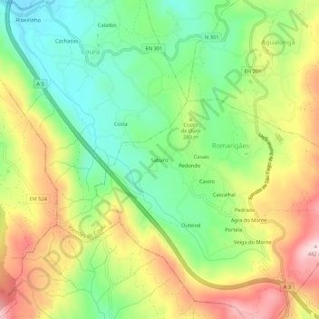 Topografische Karte Sabariz, Höhe, Relief