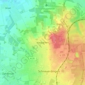 Topografische Karte Hansahlen, Höhe, Relief
