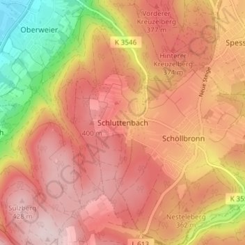 Topografische Karte Schluttenbach, Höhe, Relief