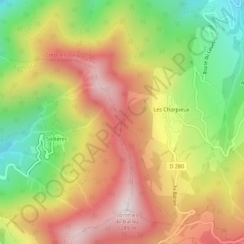 Topografische Karte Col du Crêt, Höhe, Relief