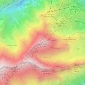 Topografische Karte Alpspitze, Höhe, Relief