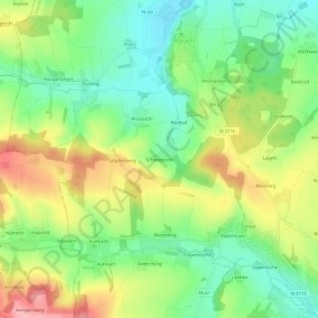 Topografische Karte Schneepoint, Höhe, Relief