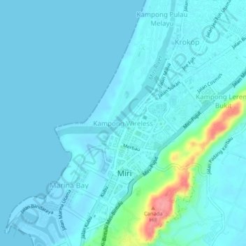 Topografische Karte Kampong Wireless, Höhe, Relief