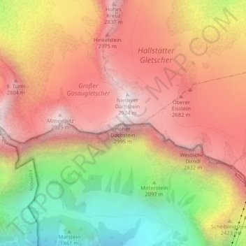 Topografische Karte Hoher Dachstein, Höhe, Relief