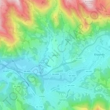 Topografische Karte Lekaroz, Höhe, Relief
