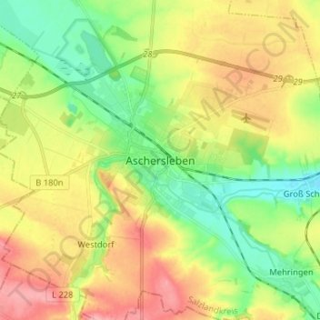 Topografische Karte Aschersleben, Höhe, Relief