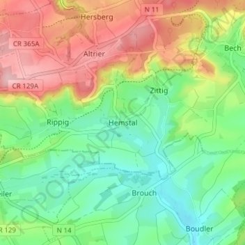 Topografische Karte Hemstal, Höhe, Relief