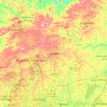 Topografische Karte Colombo, Höhe, Relief