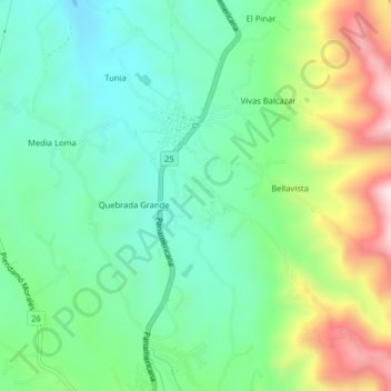 Topografische Karte Farallones, Höhe, Relief