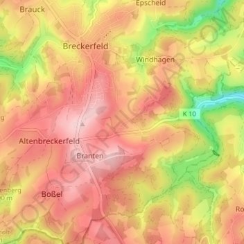Topografische Karte Ehringhausen, Höhe, Relief