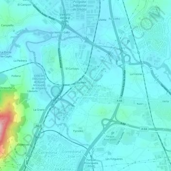 Topografische Karte Lugones, Höhe, Relief