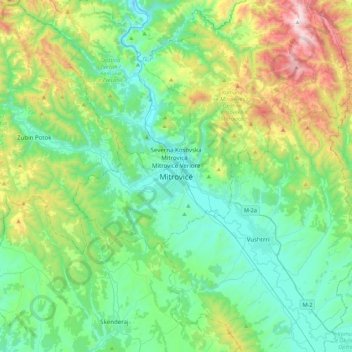 Topografische Karte Mitrovicë, Höhe, Relief