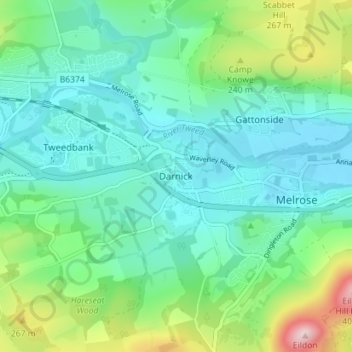Topografische Karte Darnick, Höhe, Relief