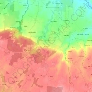 Topografische Karte Kerscan, Höhe, Relief