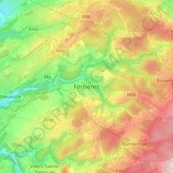 Topografische Karte Ferrières, Höhe, Relief