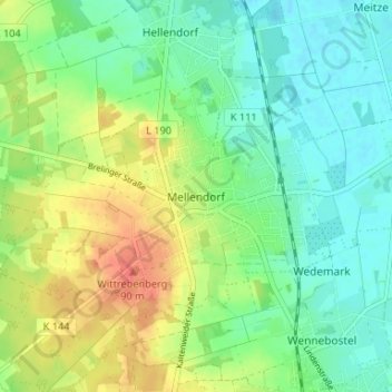 Topografische Karte Mellendorf, Höhe, Relief