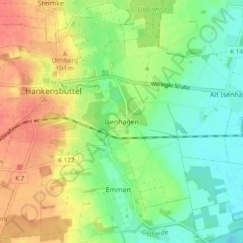 Topografische Karte Isenhagen, Höhe, Relief
