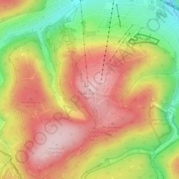 Topografische Karte Ettelsberg, Höhe, Relief