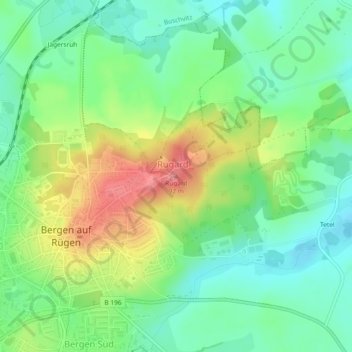 Topografische Karte Rugard, Höhe, Relief