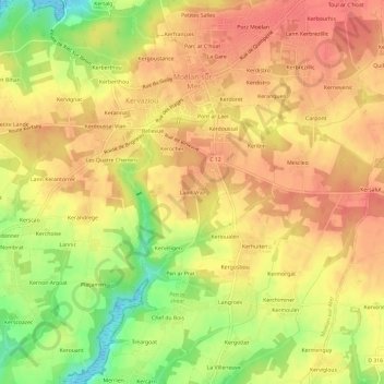 Topografische Karte Lann Vraz, Höhe, Relief