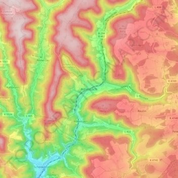 Topografische Karte Alpirsbach, Höhe, Relief
