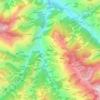 Topografische Karte Pariyan, Höhe, Relief