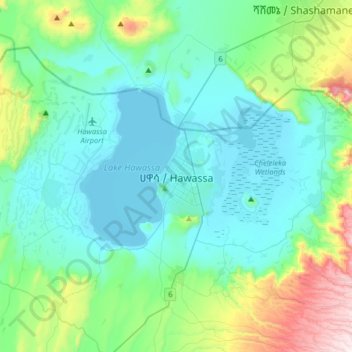 Topografische Karte Hawassa, Höhe, Relief