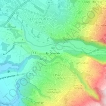 Topografische Karte Ilet Savannah, Höhe, Relief