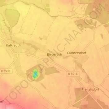 Topografische Karte Bieberach, Höhe, Relief
