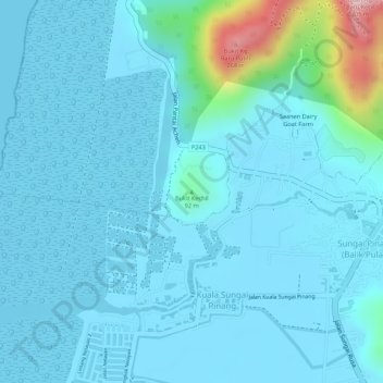 Topografische Karte Bukit Kechil, Höhe, Relief