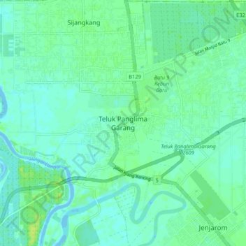 Topografische Karte Teluk Panglima Garang, Höhe, Relief