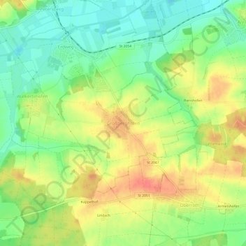 Topografische Karte Großberghofen, Höhe, Relief
