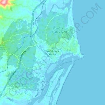 Topografische Karte Nambucca Heads, Höhe, Relief