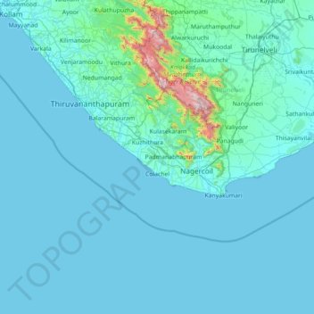 Topografische Karte Kanyakumari, Höhe, Relief