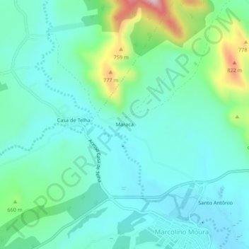 Topografische Karte Maraca, Höhe, Relief