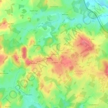Topografische Karte Le Vaudeix, Höhe, Relief